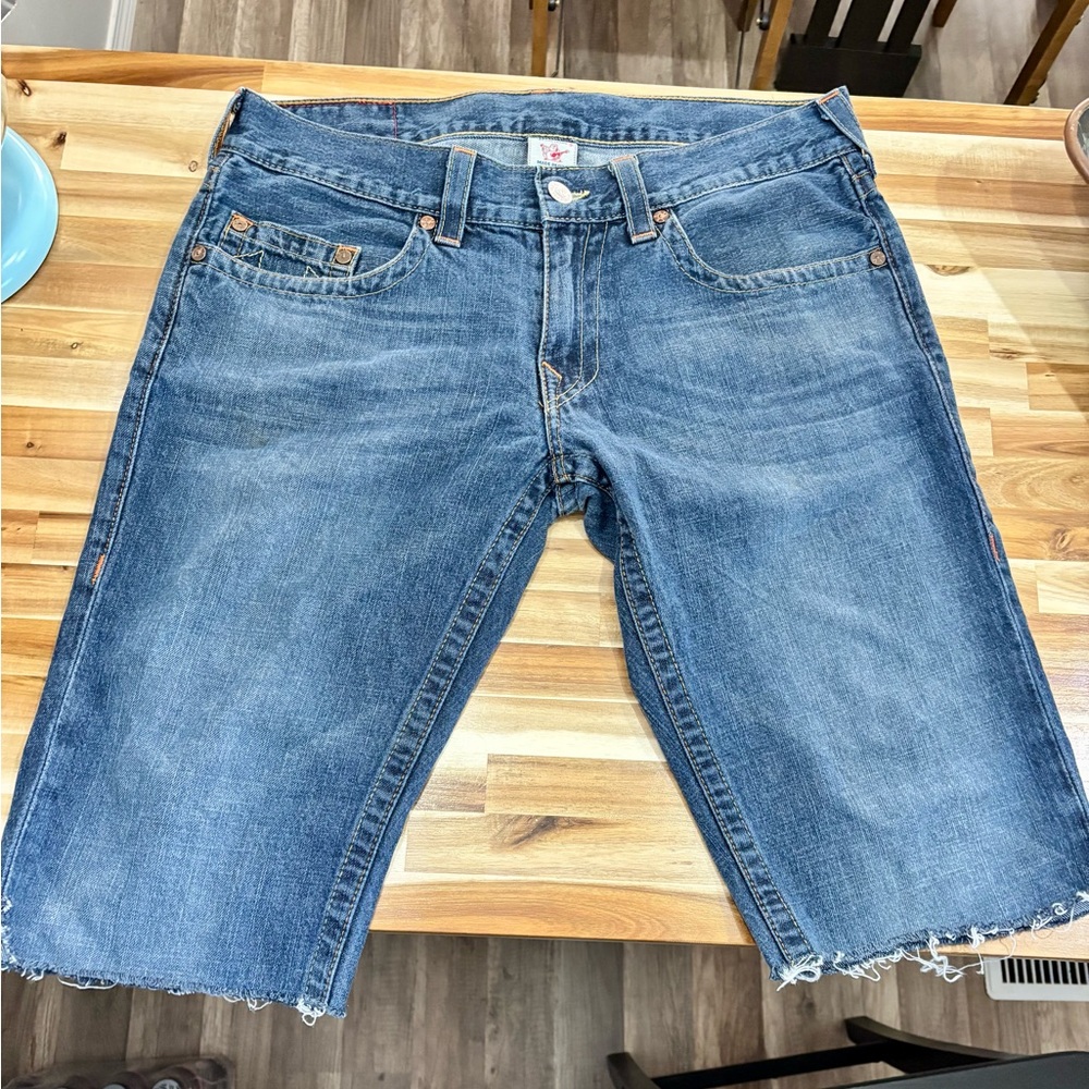 True Religion Distressed Blue Jeans Cut-offs